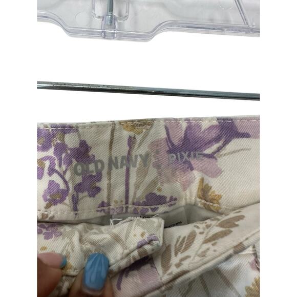 Old Navy Purple Floral Office Work Straight Leg Pixie Dress Pants Size 4 Tall - Picture 2 of 13